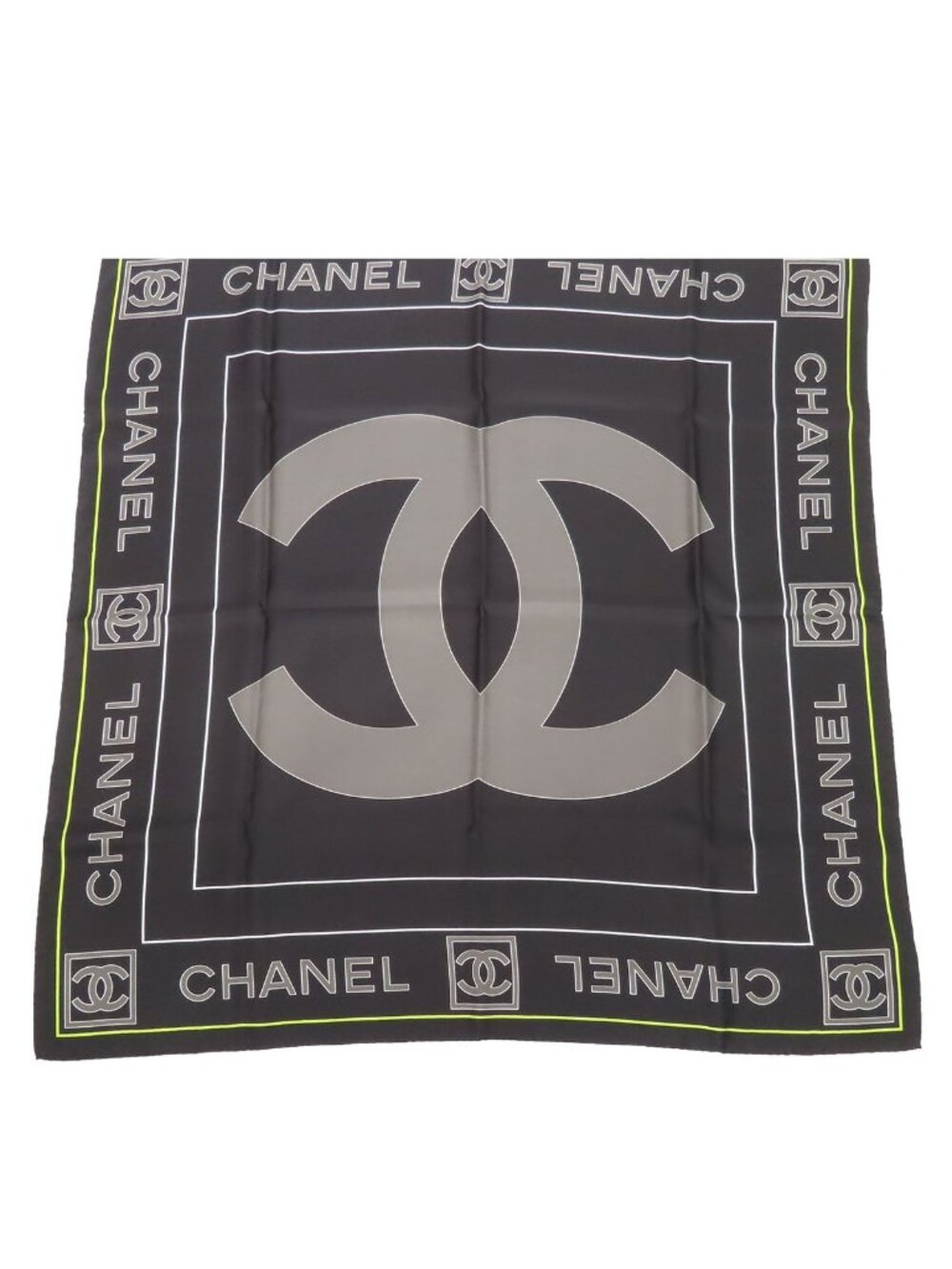 Chanel Scarf Black Silk CC Logo
